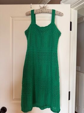 Taylor Green Crochet Midi Dress with Wide Straps